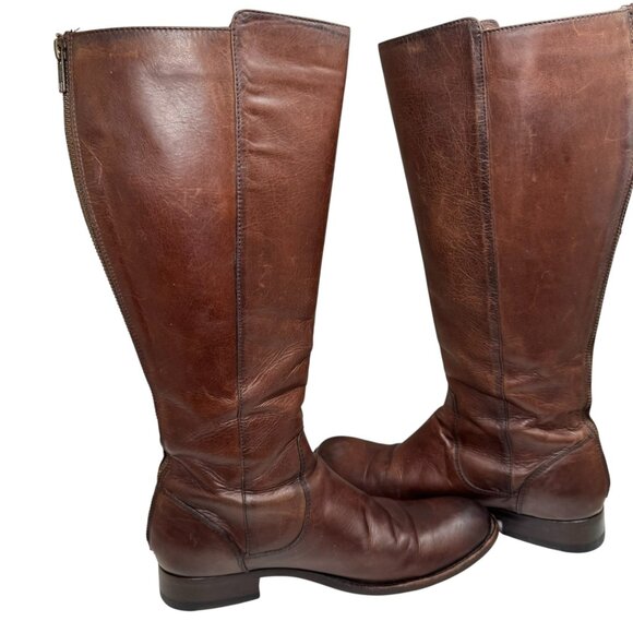 FRYE Melissa Stud 9 B Brown Leather Back Zip Riding Boots Preppy Equestrian - Picture 8 of 13